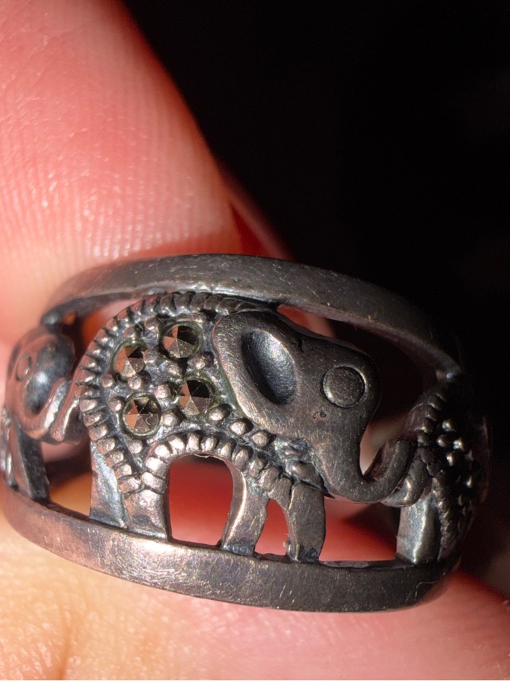 Elephant sterling silver ring